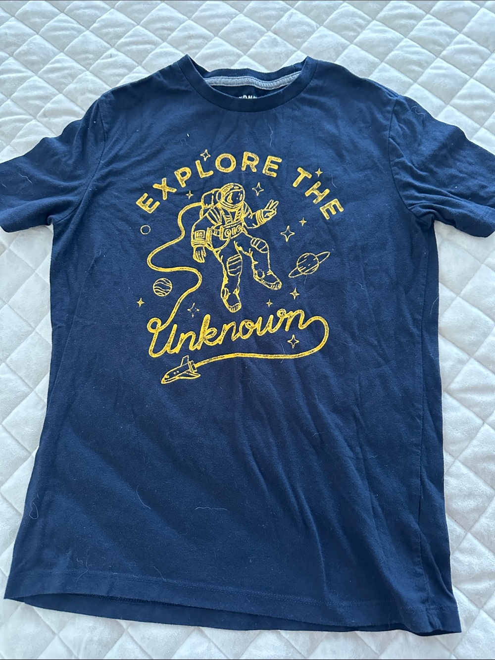 Old Navy Navy Blue Tee with Yellow Astronaut Graphic